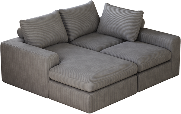Sofa, Boneless Couch mit Chaiselongue L-förmiges gepolstertes Cordsofa mit drei Kissen keine Montage erforderlich, Cord, Grau Bild 3