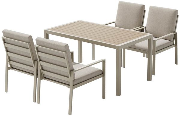 MeXo Gartenlounge-Set Gartenmöbel Set aus Aluminium mit Esstisch, (wetterfest, hoher Sitzkomfort, 5-tlg, bis 140 kg belastbar), mit pflegeleichte Polywood-Tischplatte, geeignet für 4 Personen