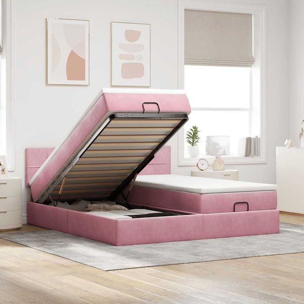 vidaXL Ottoman-Bett mit Matratzen Rosa 180x200 cm Samt 3312079