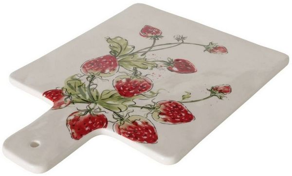 BOLTZE GRUPPE GmbH Schneidebrett Servier- und Schneidebrett STRAWBERRY, Erdbeermuster, 34 x 24 cm, Keramik, (1 Stk), Servierbrett mit Erdbeermuster