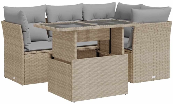 vidaXL 5-tlg. Garten-Sofagarnitur mit Kissen Beige Poly Rattan 3326150