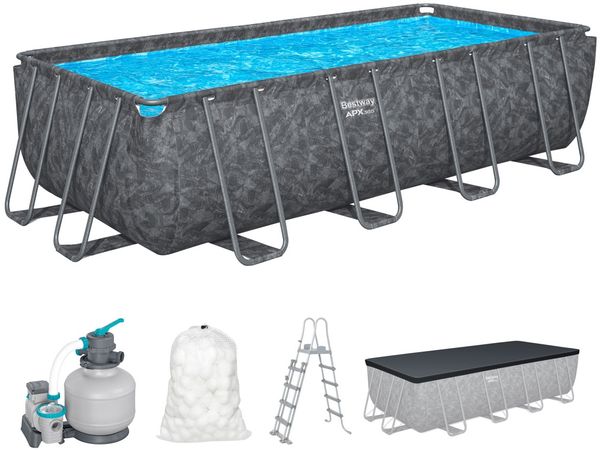 Bestway 'APX365' Frame Pool, Winterfest, Komplett-Set, Sandfilteranlage, Dunkle Marmor-Optik, 549 x 274 x 132 cm