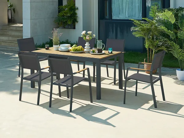 Vente-unique - MACILA Garden dining set Metall Grau - B 90 cm60 cm x H 74 cm89 cm x L 230 cm170 cm57 cm