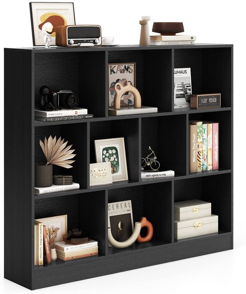 3 Ebenen Bücherregal mit 10 Fächern Standregal Würfelregal Büroregal 120 x 24 x 104 cm Schwarz