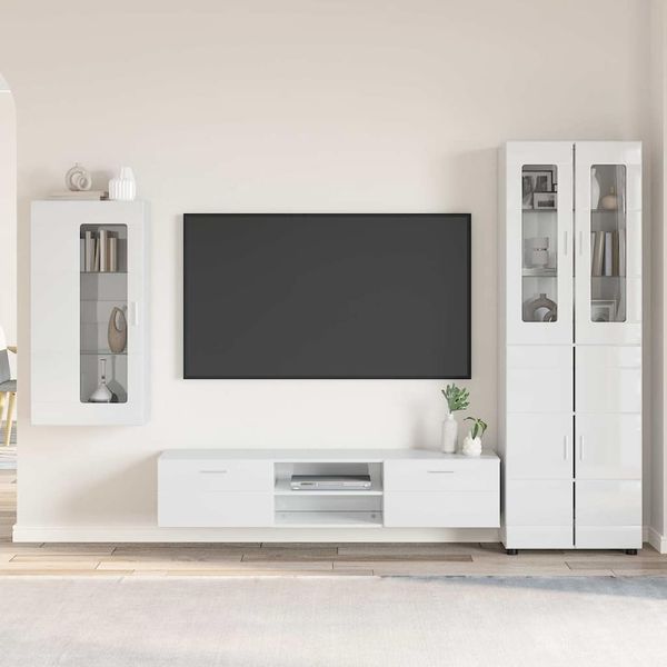 vidaXL TV-Schrankset mit Tür FLORIN 3 pcs Hochglanz Weiß Holzwerkstoff 3397968