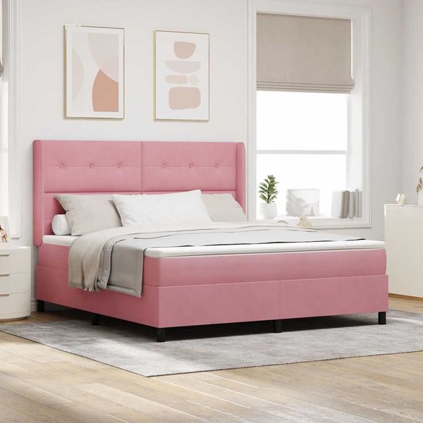 vidaXL Boxspringbett mit Matratze mit LED Rosa 180 x 200 cm Samt 3343885