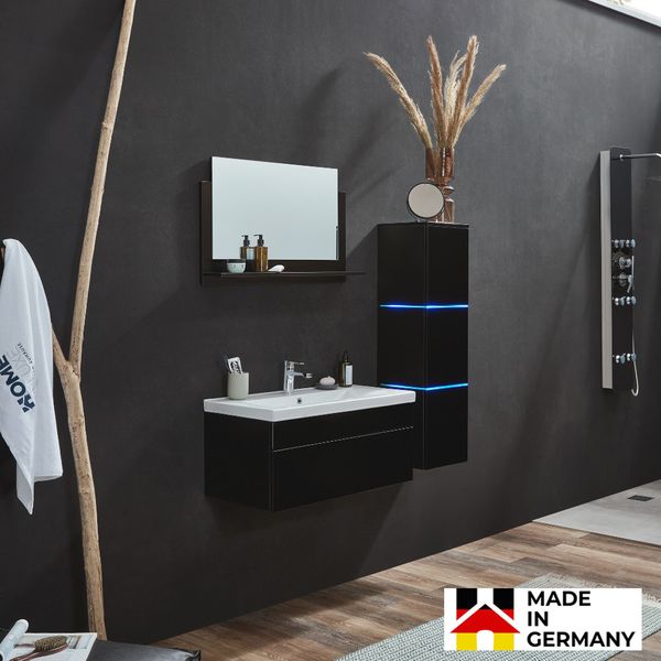 HOME DELUXE Badmöbel-Set 'WANGEROOGE BIG - L' mit LED-Beleuchtung, Schwarz