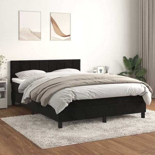 vidaXL Boxspringbett mit Matratze Schwarz 140x200 cm Samt 3141307