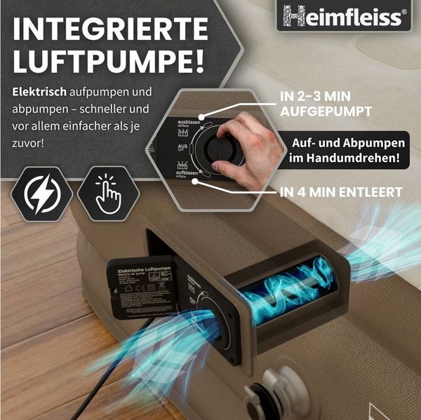 Heimfleiss® Luftmatratze Luftmatratze Selbstaufblasend – Komfort für Camping & Gäste, Robustes Luftbett mit integrierter Pumpe & Anti-Leakage-Ventil
