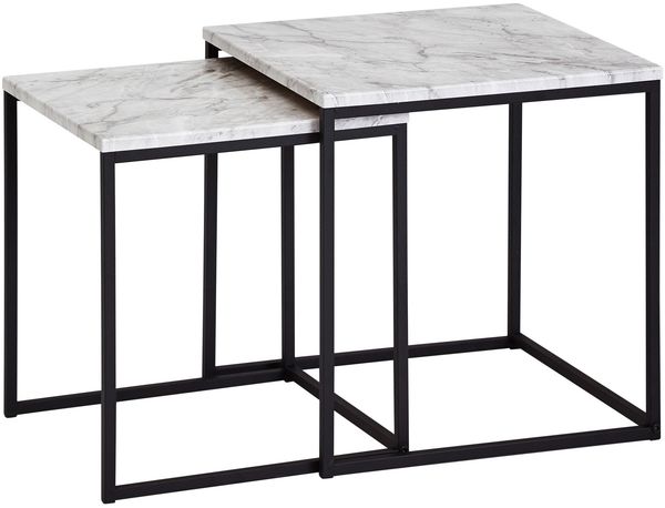 Wohnling Design Satztisch, Couchtisch 2er Set, Marmor Optik Weiß, Tischgestell Schwarz Bild 2