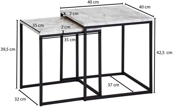 Wohnling Design Satztisch, Couchtisch 2er Set, Marmor Optik Weiß, Tischgestell Schwarz Bild 8