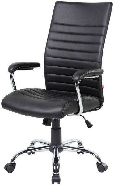 Dmora - Stuhl mit Rädern Geelong, Präsidentensessel mit Armlehnen, ergonomischer Bürostuhl, 63x65h108/118 cm, Schwarz