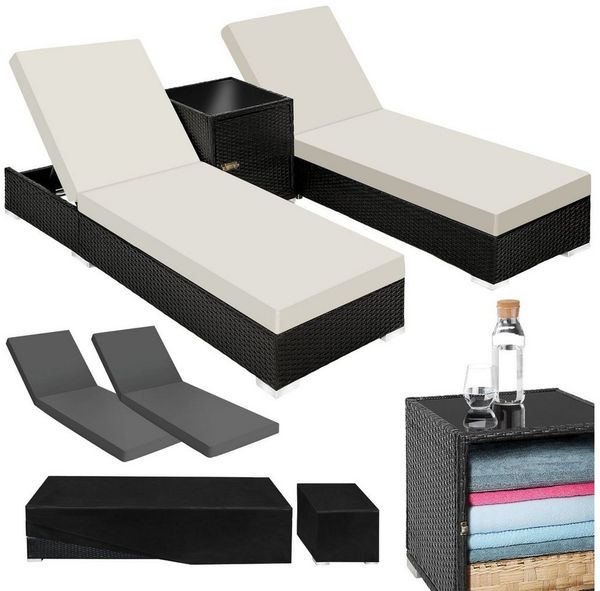 tectake Gartenliege 2er Set Rattan Sonnenliegen, 1, 1 St, 1tlg, mit Aluminiumgestell