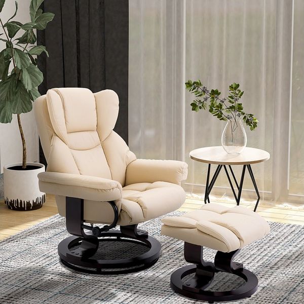 MODFU TV-Sessel Relaxsessel,drehbarer Fernsehsessel (Ergonomischer Relaxsessel mit Hocker in Kunstleder – drehbarer TV-Sessel mit Liegefunktion), mit Relaxfunktion