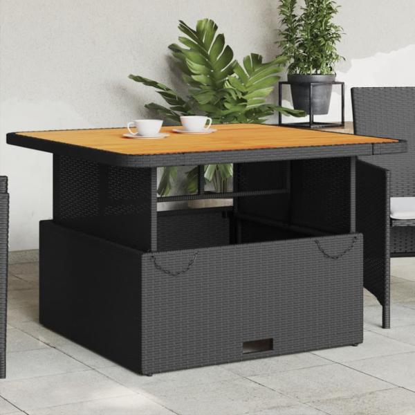 vidaXL Gartentisch Schwarz 110x110x71 cm Poly Rattan und Akazienholz 368272