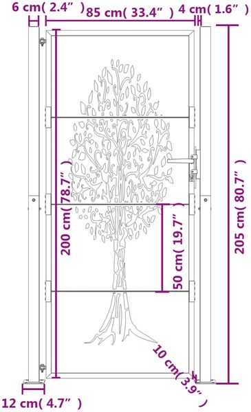 vidaXL Gartentor Anthrazit 100x200 cm Stahl Baum-Design 153159 Bild 9