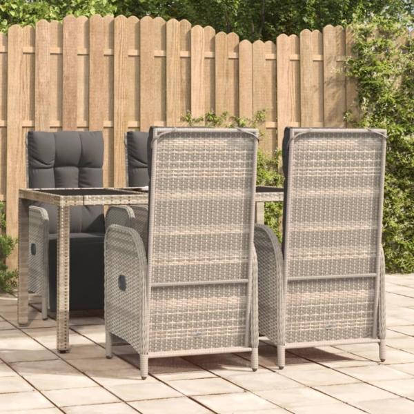 vidaXL 5-tlg. Garten-Essgruppe mit Kissen Grau Poly Rattan