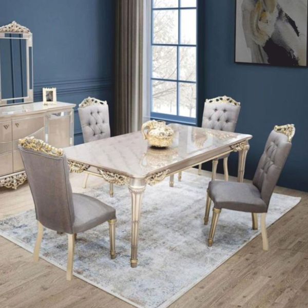 Casa Padrino Luxus Barock Esszimmer Set - Prunkvoller Barock Esstisch mit 6 Stühlen