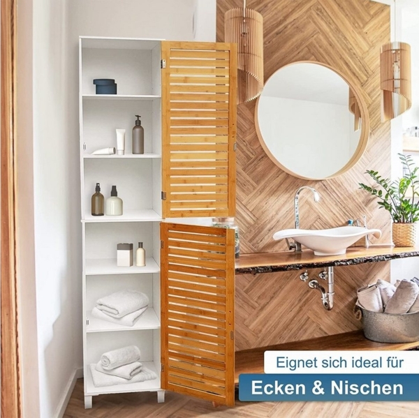 osoltus Bad-Kommode Aarhus 190cm mit 6 Fächern & 2 Türen - moderner Bad-Schrank - Badezimmerschrank - Bad-Regal für Badezimmer & Gäste-WC - Weiß Bild 3