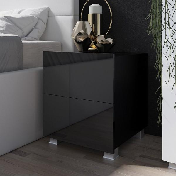 Lomadox Nachttisch CAIRNS-132, in schwarz Hochglanz, Modern, grifflos