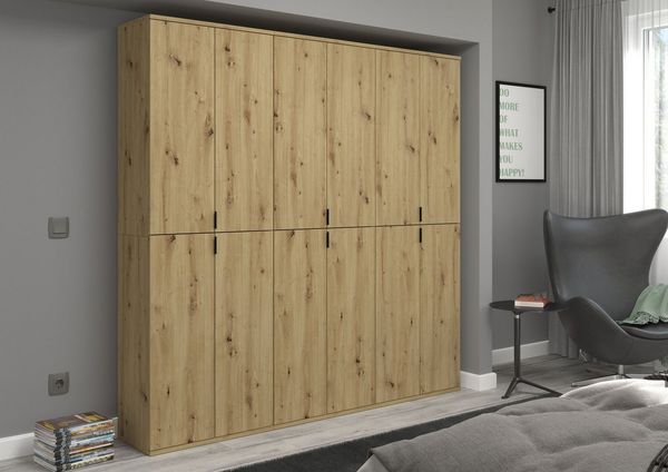Home affaire Garderoben-Set Trondheim, Breite 183 cm, best. aus 3 Schränken, 12 Türen, 27 Fächer, (Set, 3-St), inkl. ausziehbarer Kleiderstange, Garderobenschrank, Kleiderschrank