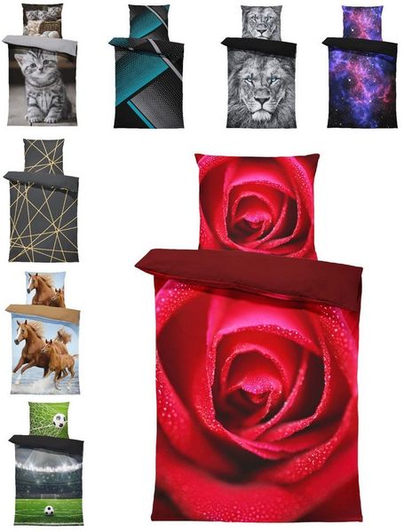 One Home Bettwäsche Fotodruck, Mikrofaser, 4 teilig, Rose Liebe Rosen, Knitterfrei Weich für Sommer und Winter