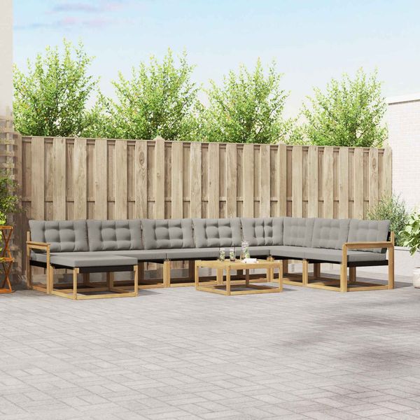 vidaXL Outdoor-Sofagarnitur 9 pcs Weiß und Hellgrau Massivholz Akazie 3388989
