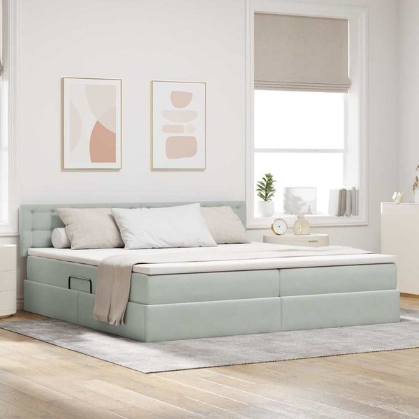 vidaXL Bett mit Stauraum und LED mit LED Hellgrau 200 x 200 cm Samt 3371535