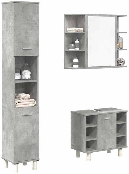 vidaXL 3-tlg. Badmöbel-Set Betongrau Holzwerkstoff 3324855