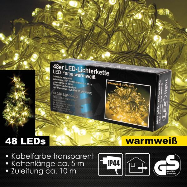 48er LED Lichterkette Außen Innen Partylichterkette Weihnachtslichterkette warmweiß