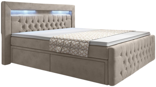 Boxspringbett Menzogna mit LED und Stauraum (2 Schubladen) 120x200 Beige H2 (bis 70kg)
