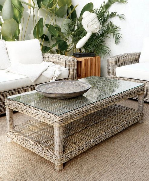 More2Home Couchtisch Rattan-Couchtisch, SPLIT, 100x50 cm grau