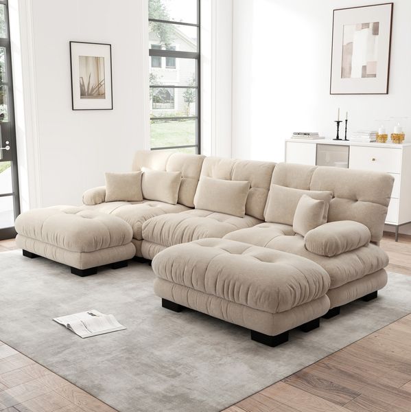 Modulares Ecksofa 81cm×313cm×145cm in Hellbraun – U-Form mit Ottoman, Chenille und tiefem Sitzkomfort