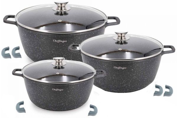 Cheffinger 6-tlg. Kochtopfset 24-28-32CM Topf Induktion Alu Guss Pfanne