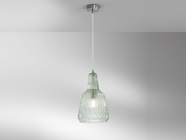 LED Hängelampe einflammig, Kristallglas Grün facettiert, Ø 23cm