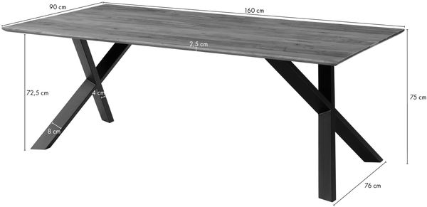 Esstisch Akazie 160x90x75 braun lackiert / ausgestellte X-Beine anthrazit matt SWISS EDGE Bild 5