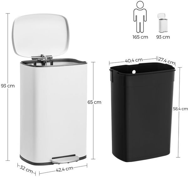Mülleimer Abfalleimer Treteimer 50 Liter aus Stahl weiß Fußpedal BTL101W01 Bild 9