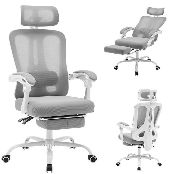 GarveeMore Bürostuhl Ergonomischer,Drehstuhl mit Fußstütze und verstellbarer Lordosenstütze, Home-Office-Stuhl,Gaming-Stuhl mit hoher Rückenlehne aus Netzstoff