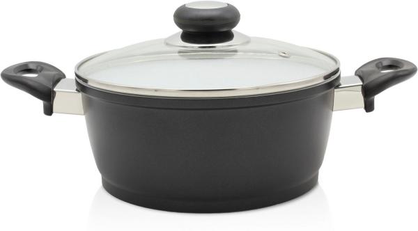 Krüger Fleischtopf Aluguss Topf mit Glasdeckel Oslo, Aluminiumguss (1-tlg), für Induktions-Kochfelder geeignet