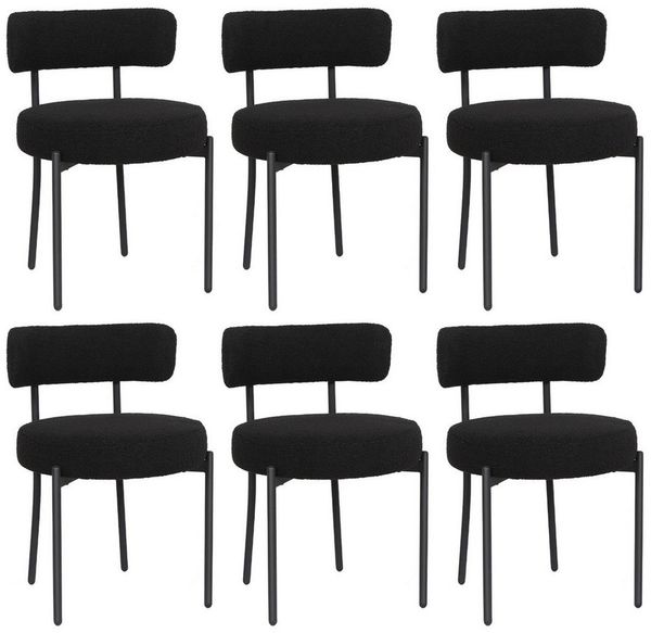 Puluomis Esszimmerstuhl (2/ 4/6er Set Bouclé mit Rückenlehnen, Polsterstühle Küchenstühle mit Metallbeinen, für Esszimmer Küche Wohnzimmer Schlafzimmer, Modern Retro Design, 6 St), Weiß, Schwarz