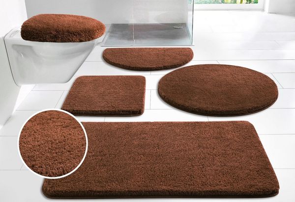 OTTO home Badematte Merida, Badvorleger, Badezimmer Teppich, Höhe 32 mm, rutschhemmend beschichtet, schnell trocknend, strapazierfähig, fußbodenheizungsgeeignet, Kunstfaser, 2-tlg. Hänge-WC Set, Badteppich, Uni Farben, rechteckig, rund & als 2-tlg. Set...