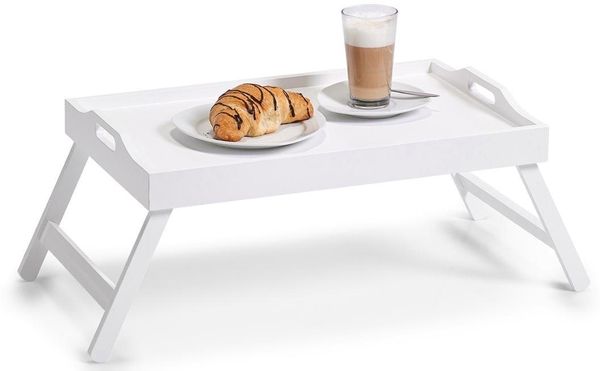 Betttablett, Serviertablett, Universaltisch mit klappbaren Beinen, MDF, Weiß