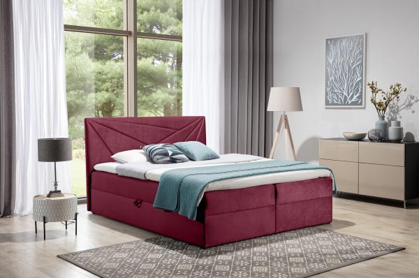 99rooms Neon Boxspringbett 120x200 cm Velours ROYAL VELVET Bordeaux