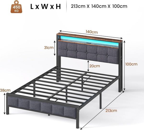 MSMASK Polsterbett mit Ladestation und LED-Beleuchtung (1-tlg, Ohne Matratze), Jugendbett, Bettgestell 140x200cm