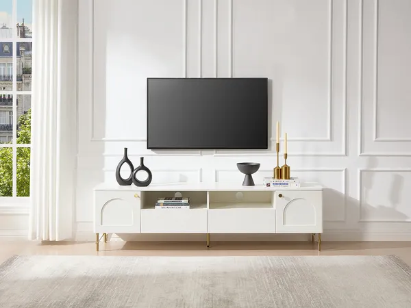 Vente-unique - ALOBARA TV unit Holz, Platte Weiß - B 40 cm x H 50 cm x L 180 cm