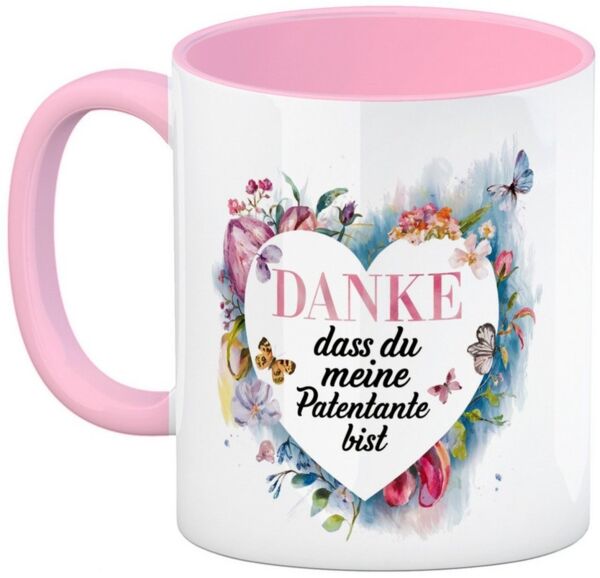 speecheese Tasse Danke Patentante Kaffeebecher in rosa Herz Danksagung