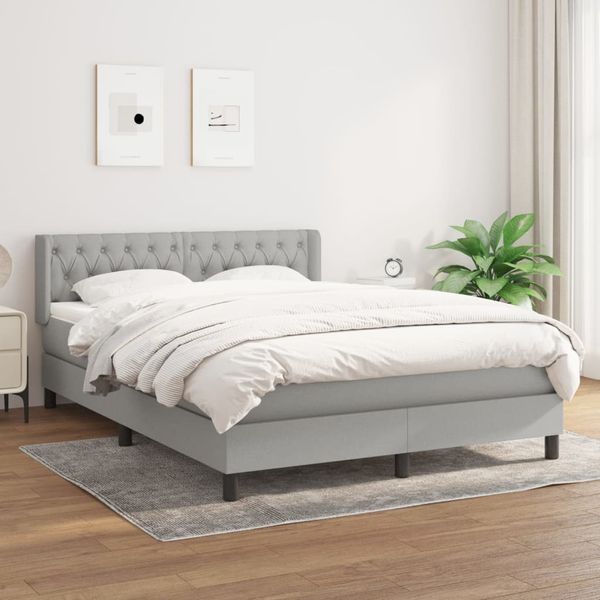 vidaXL Boxspringbett mit Matratze Hellgrau 140x200 cm Stoff 3129953