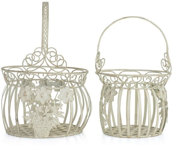 Moritz Blumentopf Pflanzkörbe Metall 2er Set weiss CB-17-W, Blumentopf Pflanzkorb Pflanzkübel Pflanzenampel Gartendeko Hängekorb