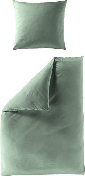 BIERBAUM 'Elegant uni' Bettwäsche, 2 teilig, Mako-Satin grün, 135 x 200 cm / 80 x 40 cm