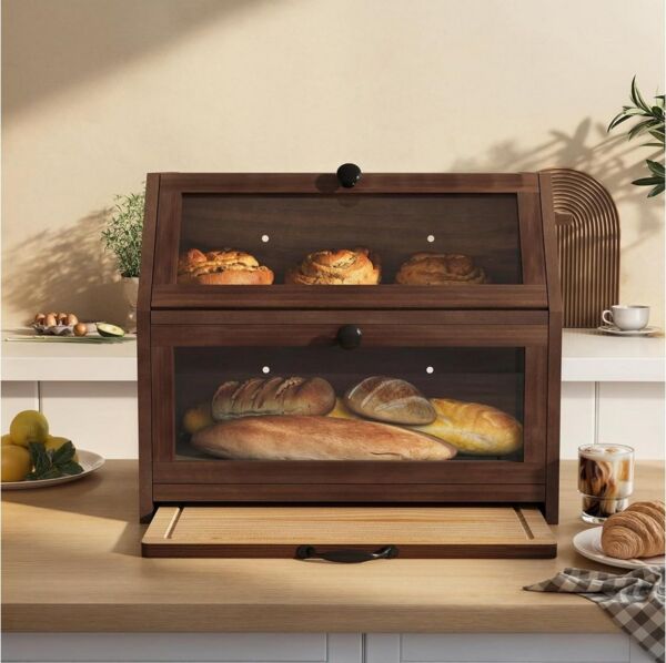 LuxusKollektion Kochbesteck-Set Brotkasten Brotbox Schneidebrett Aufbewahrung Brotbehälter Braun